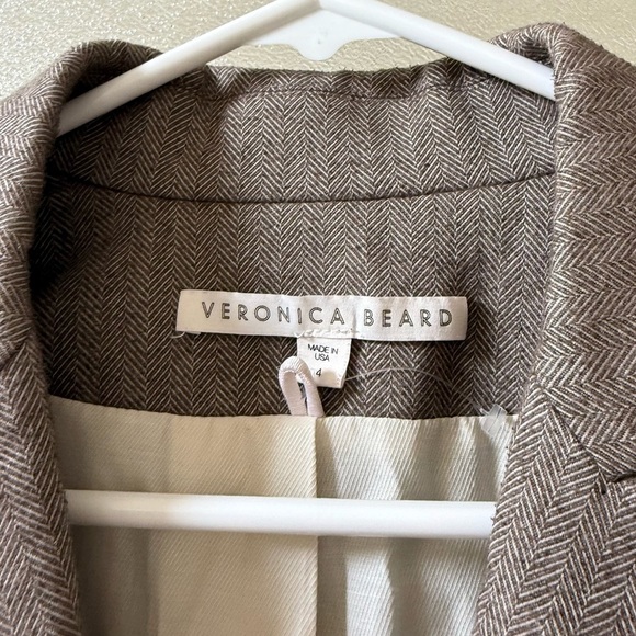 VERONICA BEARD Cutaway Wool Elbow Patch Herringbone Dickey Jacket Tan/Brown Sz 4 - Picture 7 of 8